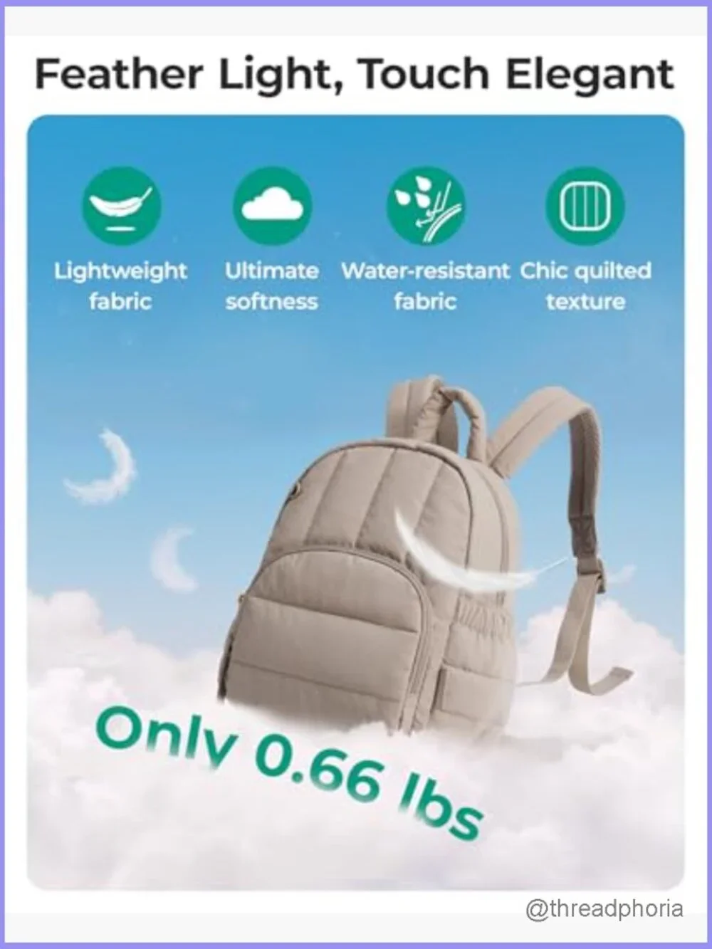 Mini Quilted Puffer Backpack, Lightweight Travel Daypack, Water-Resistant